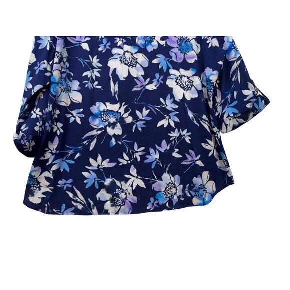 Croft & Barrow Womens Blouse XXL Navy Floral 3/4 Sleeves & Zipper Accent - Picture 8 of 9